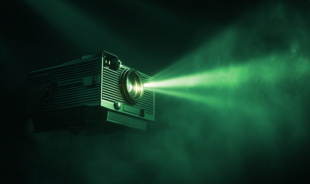 Closeup on a projector that's projecting an image