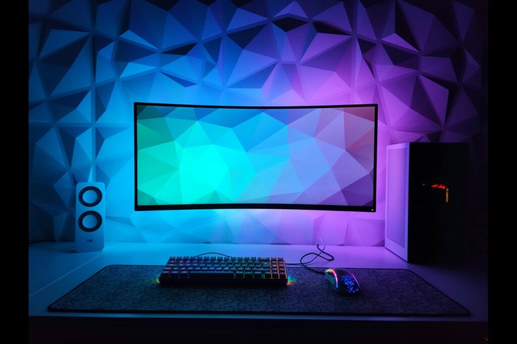 4k gaming monitor illuminated in the dark