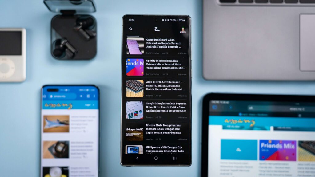 A smartphone displaying a platform a different news headlines.