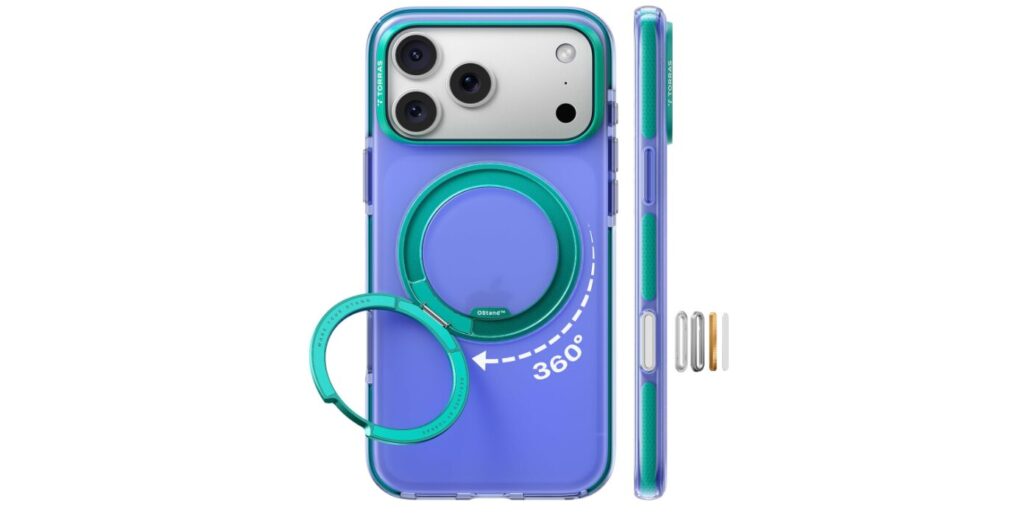 Blue case with green stand