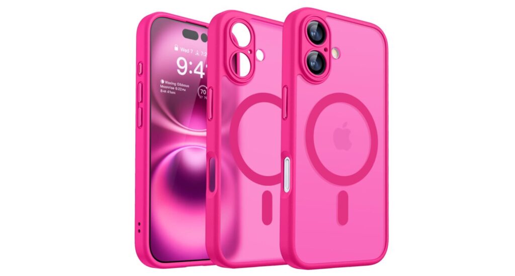 Hot pink phone screen and case